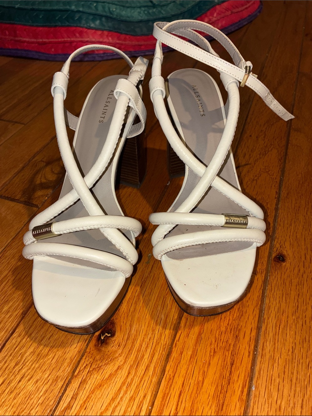 All Saints Bella cream  Strappy Block Heel Sandals